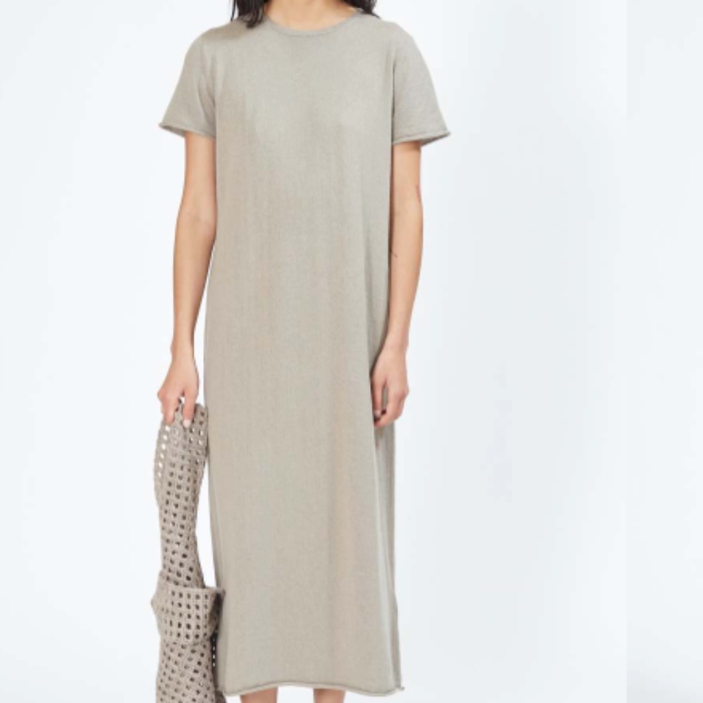 Lauren Manoogian Short Sleeve Crewneck Dress Tan Pima Cotton Baby Alpaca Knit S